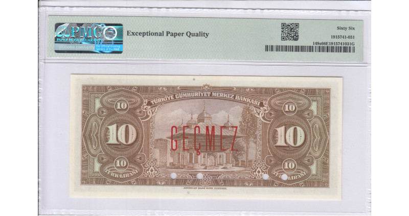10 Lira 1930 (ND1948) A1 "Specimen" P148s PMG66 EPQ 10 Lira 1930 (ND1948) A1 "Specimen" P148s PMG66 EPQ