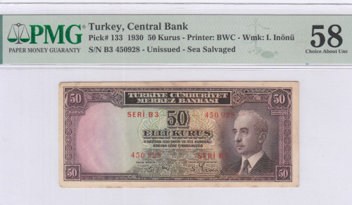 50 Kuruş 1930 (Unissued) B3 P133 PMG58