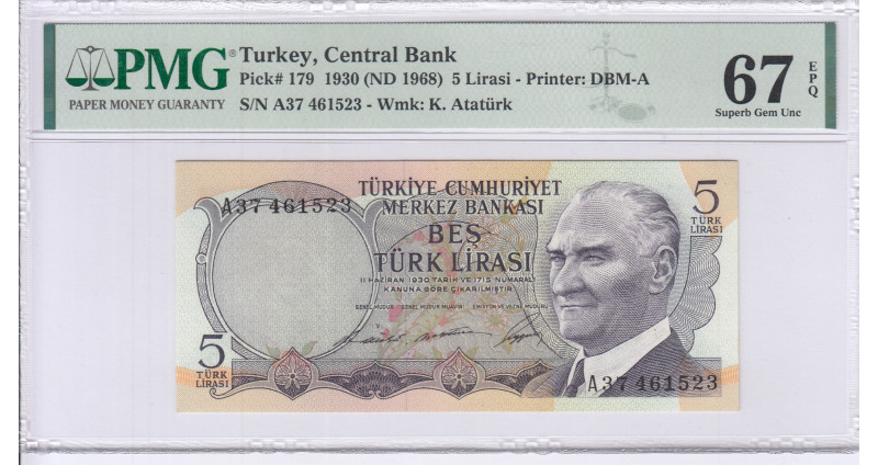 5 Lira 1930 (ND1968) A37 P179 PMG67 EPQ