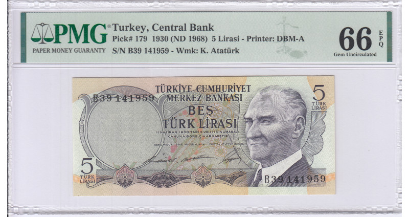 5 Lira 1930 (ND1968) B39 P179 PMG66 EPQ