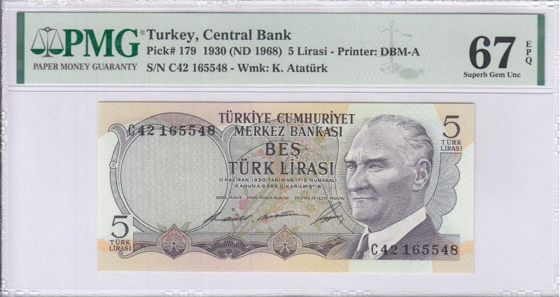 5 Lira 1930 (ND1968) C42 P179 PMG67 EPQ