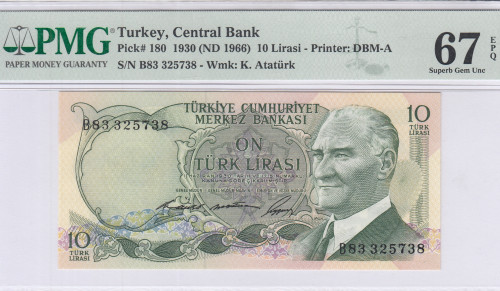10 Lira 1930 (ND1966) B83 P180 PMG67 EPQ