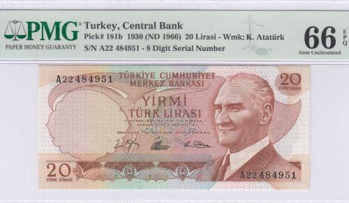 20 Lira 1930 (ND1966) A22 P181b PMG66 EPQ