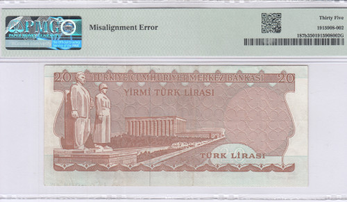 20 Lira 1970 (ND1974) I19 P187b PMG35  "ERROR NOTE"