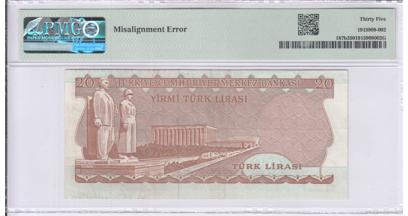 20 Lira 1970 (ND1974) I19 P187b PMG35  "ERROR NOTE"