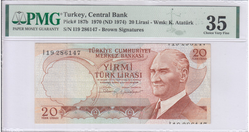 20 Lira 1970 (ND1974) I19 P187b PMG35  "ERROR NOTE"