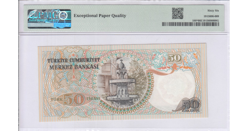 50 Lira 1970 (ND1976) Z91 P188r PMG66 EPQ "Replacement"