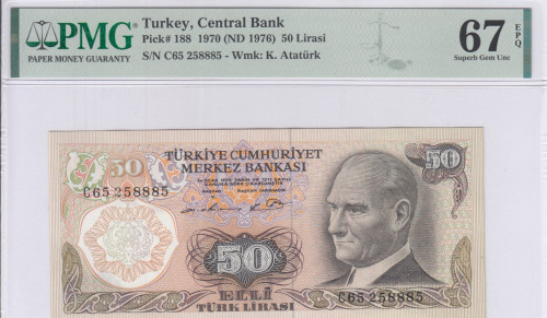 50 Lira 1970 (ND1976) C65 P188 PMG67 EPQ