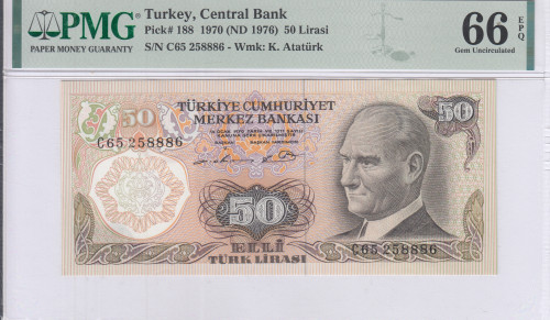 50 Lira 1970 (ND1976) C65 P188 PMG66 EPQ