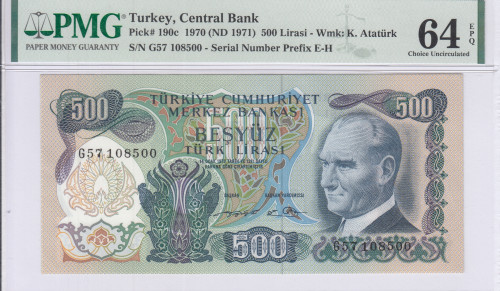 500 Lira 1970 (ND1971) G57 P190c PMG64 EPQ
