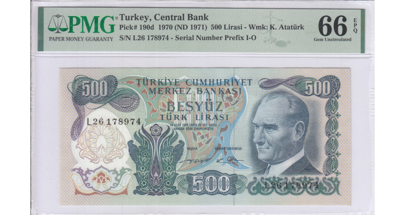 500 Lira 1970 (ND1971) L26 P190d PMG66 EPQ