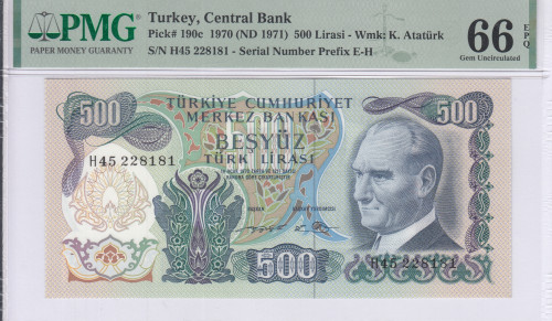 500 Lira 1970 (ND1971) H45 P190c PMG66 EPQ