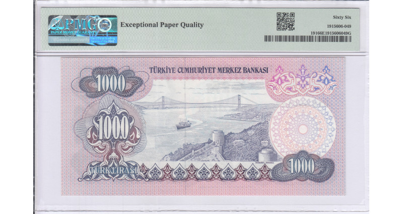 1.000 Lira 1970  D16 P191 PMG66 EPQ 1.000 Lira 1970  D16 P191 PMG66 EPQ
