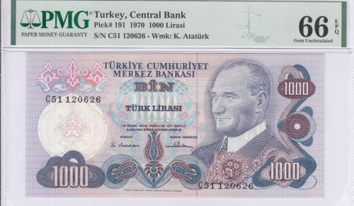 1.000 Lira 1970  C51 P191 PMG66 EPQ