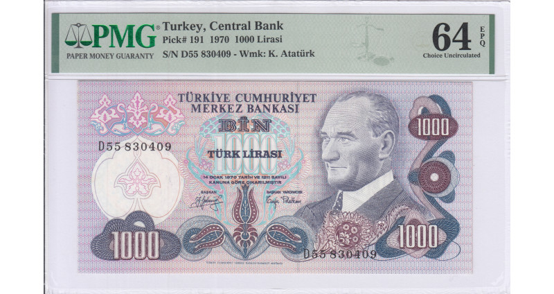 1.000 Lira 1970  D55 P191 PMG64 EPQ 1.000 Lira 1970  D55 P191 PMG64 EPQ