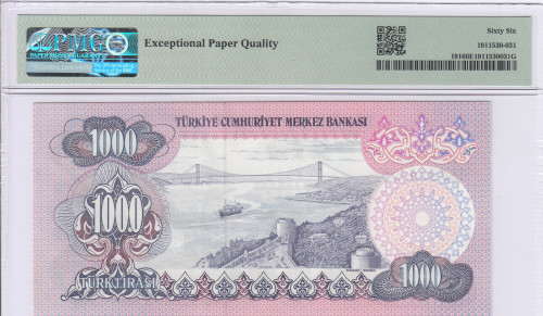 1.000 Lira 1970  D55 P191 PMG66 EPQ