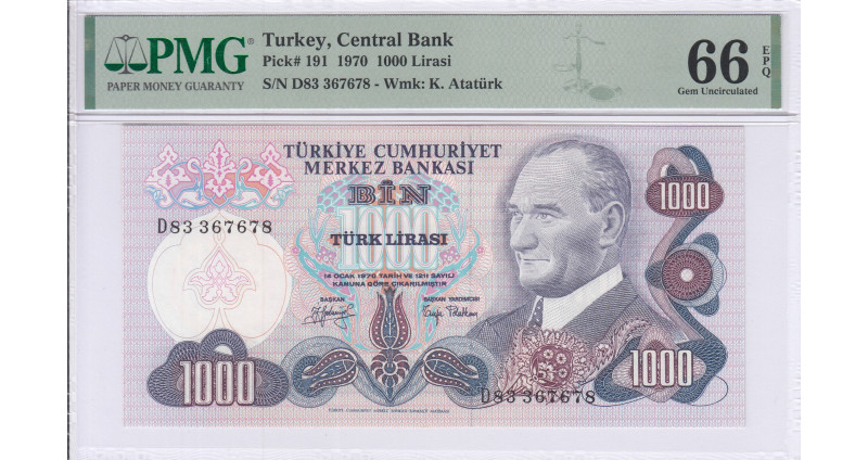 1.000 Lira 1970 D83 P191 PMG66 EPQ 1.000 Lira 1970 D83 P191 PMG66 EPQ