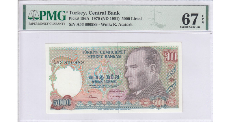 5.000 Lira 1970 (ND1981)  D83 P196A PMG67 EPQ