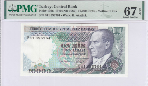 10.000 Lira 1970 (ND1982)  B41 P199a PMG67 EPQ "TopPop"