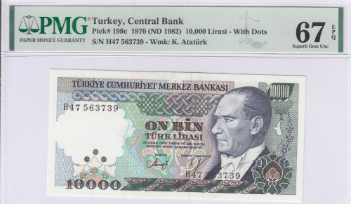 10.000 Lira 1970 (ND1982)  H47 P199c PMG67 EPQ "TopPop"