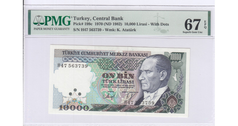 10.000 Lira 1970 (ND1982)  H47 P199c PMG67 EPQ "TopPop"