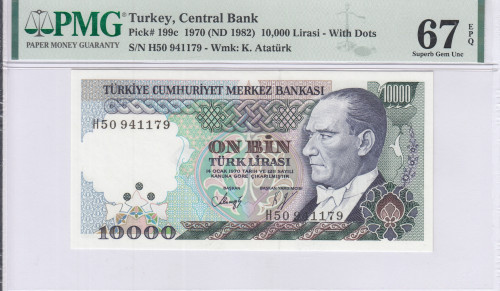 10.000 Lira 1970 (ND1982)  H50 P199c PMG67 EPQ "TopPop"