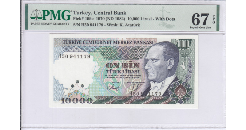 10.000 Lira 1970 (ND1982)  H50 P199c PMG67 EPQ "TopPop"