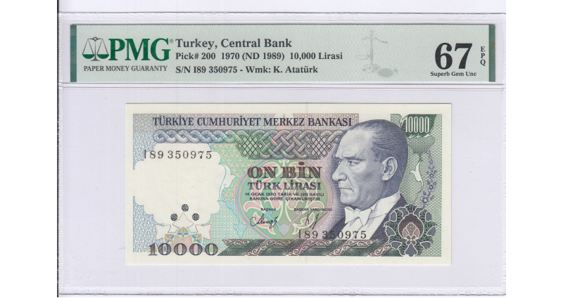 10.000 Lira 1970 (ND1989)  I89 P200 PMG67 EPQ 10.000 Lira 1970 (ND1989)  I89 P200 PMG67 EPQ