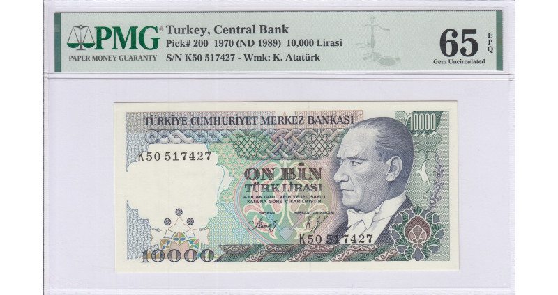 10.000 Lira 1970 (ND1989)  K50 P200 PMG65 EPQ 10.000 Lira 1970 (ND1989)  K50 P200 PMG65 EPQ