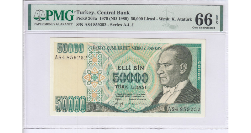 50.000 Lira 1970 (ND1989)  A84 P203a PMG66 EPQ