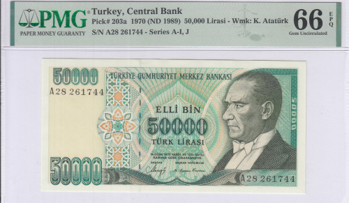 50.000 Lira 1970 (ND1989)  A28 P203a PMG66 EPQ