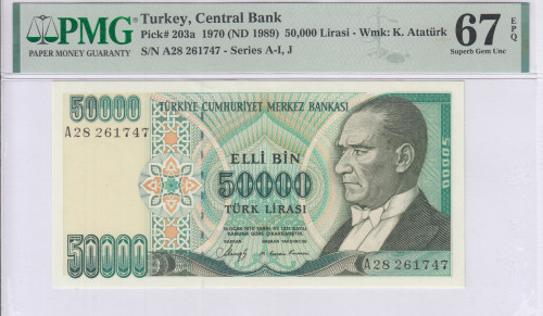 50.000 Lira 1970 (ND1989)  A28 P203a PMG67 EPQ