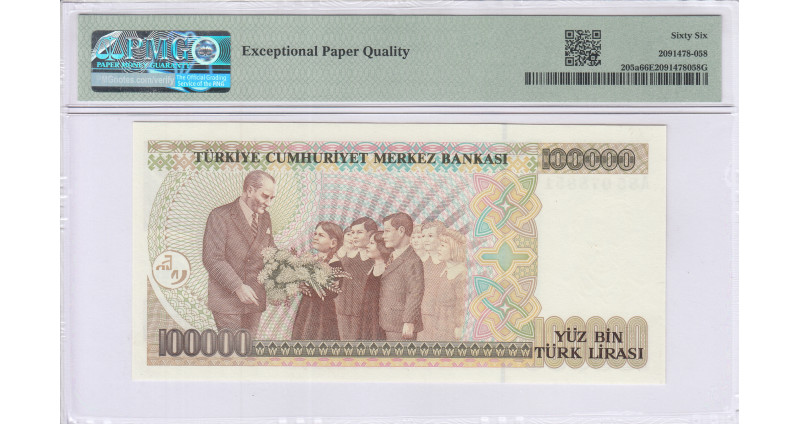 100.000 Lira 1970 (ND1991)  A85 P205a PMG66 EPQ