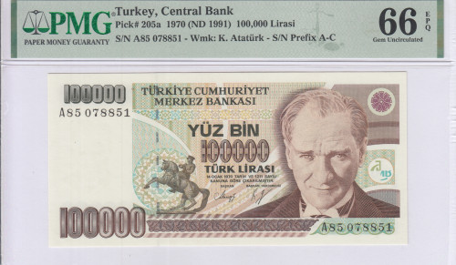 100.000 Lira 1970 (ND1991)  A85 P205a PMG66 EPQ