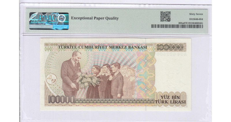 100.000 Lira 1970 (ND1991)  A04 P205a PMG67 EPQ