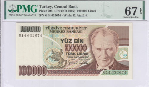 100.000 Lira 1970 (ND1997)  G14 P206 PMG67 EPQ