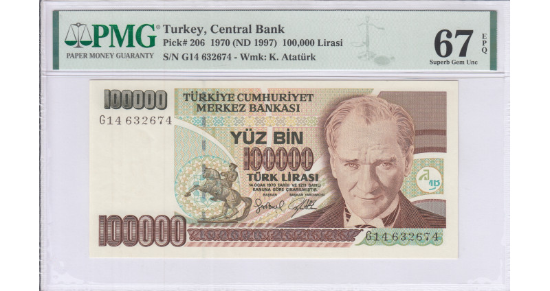 100.000 Lira 1970 (ND1997)  G14 P206 PMG67 EPQ