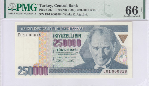250.000 Lira 1970 (ND1992) E01 P207 PMG66 EPQ
