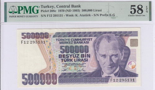 500.000 Lira 1970 (ND1993) F12 P208c PMG58 EPQ