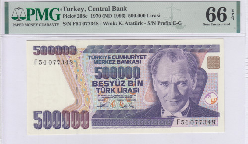 500.000 Lira 1970 (ND1993) F54 P208c PMG66 EPQ