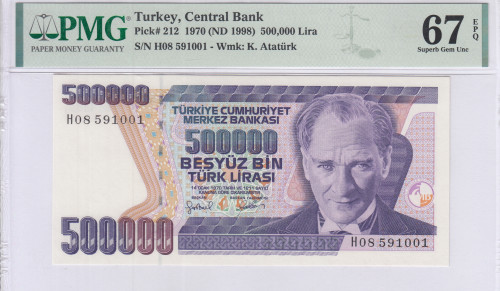 500.000 Lira 1970 (ND1998) H08 P212 PMG67 EPQ
