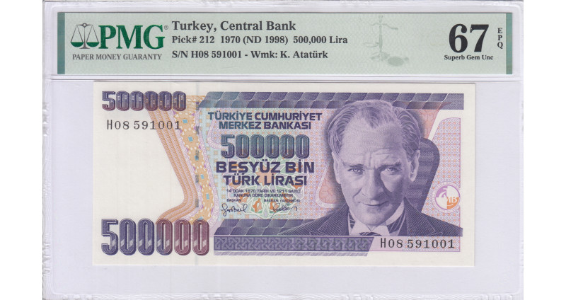 500.000 Lira 1970 (ND1998) H08 P212 PMG67 EPQ
