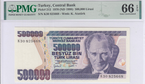 500.000 Lira 1970 (ND1998) K30 P212 PMG66 EPQ
