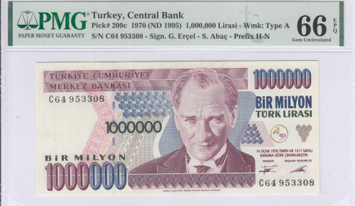 1.000.000 Lira 1970 (ND1995) C64 P209a PMG66 EPQ
