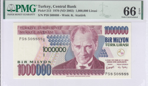 1.000.000 Lira 1970 (ND2002) P58 P213 PMG66 EPQ