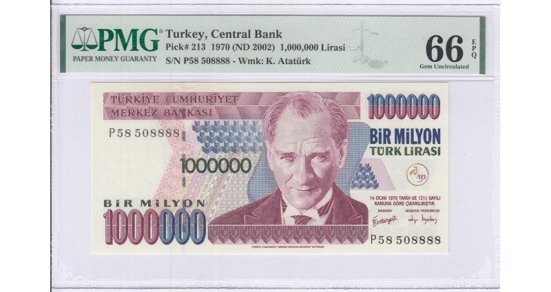 1.000.000 Lira 1970 (ND2002) P58 P213 PMG66 EPQ