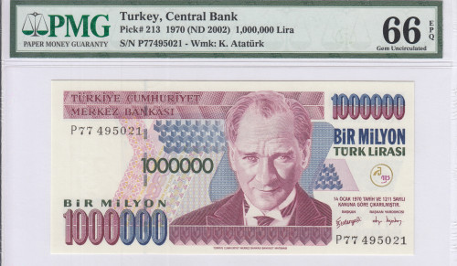 1.000.000 Lira 1970 (ND2002) P77 P213 PMG66 EPQ