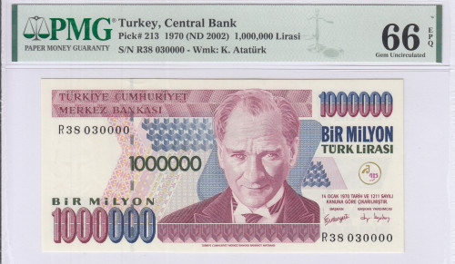 1.000.000 Lira 1970 (ND2002) R38 P213 PMG66 EPQ
