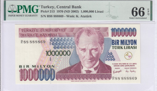1.000.000 Lira 1970 (ND2002) R88 P213 PMG66 EPQ