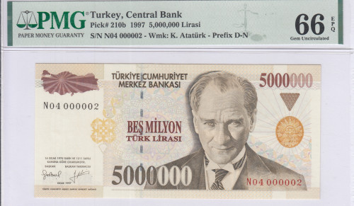 5.000.000 Lira 1997  N04 P210b PMG66 EPQ